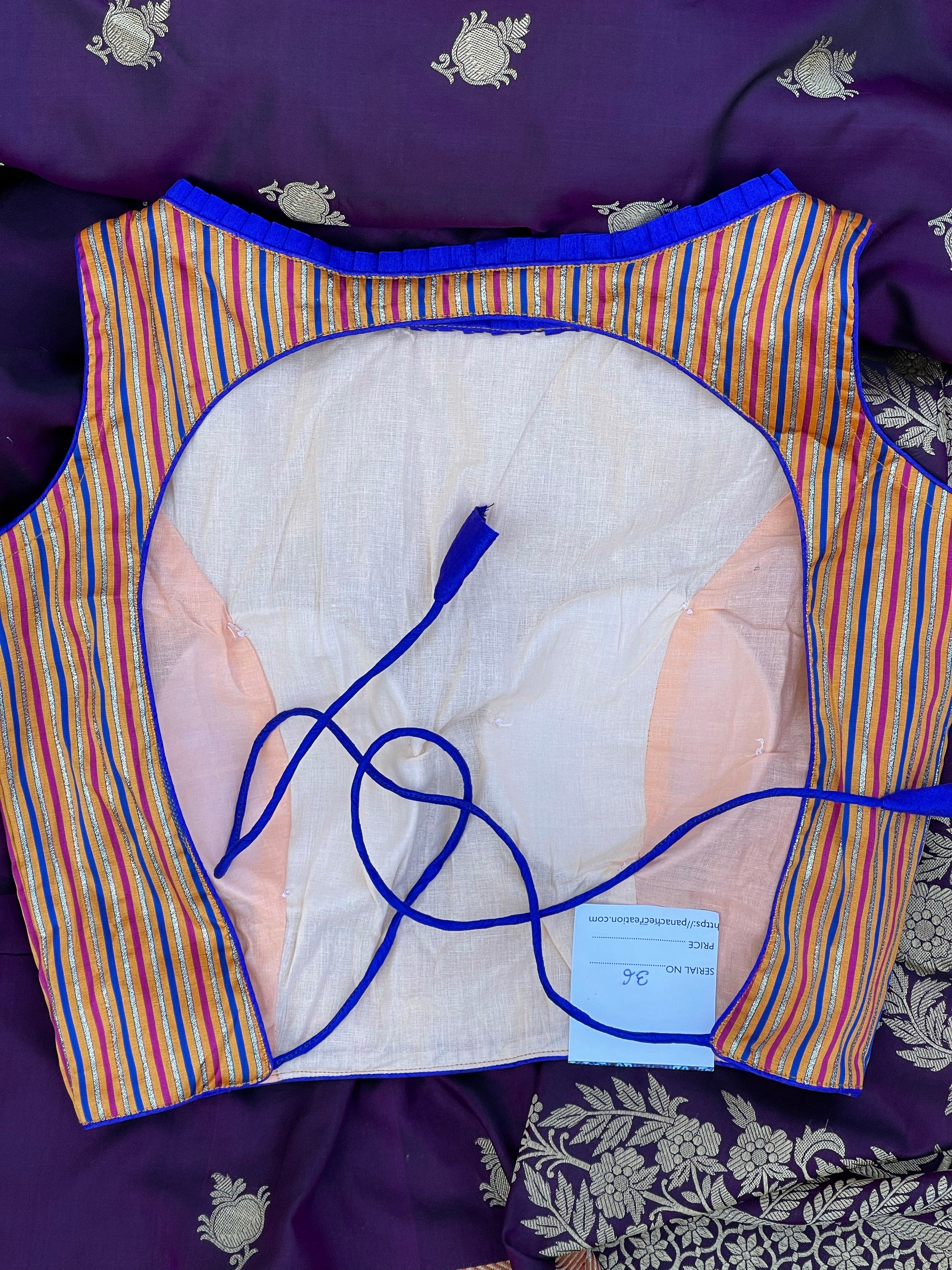 Designer Blouse - Orange Royal Blue