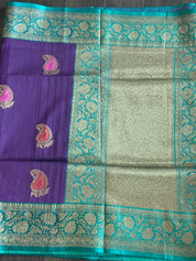 Tussar Silk Banarasi - Purple Firozi Meenakari
