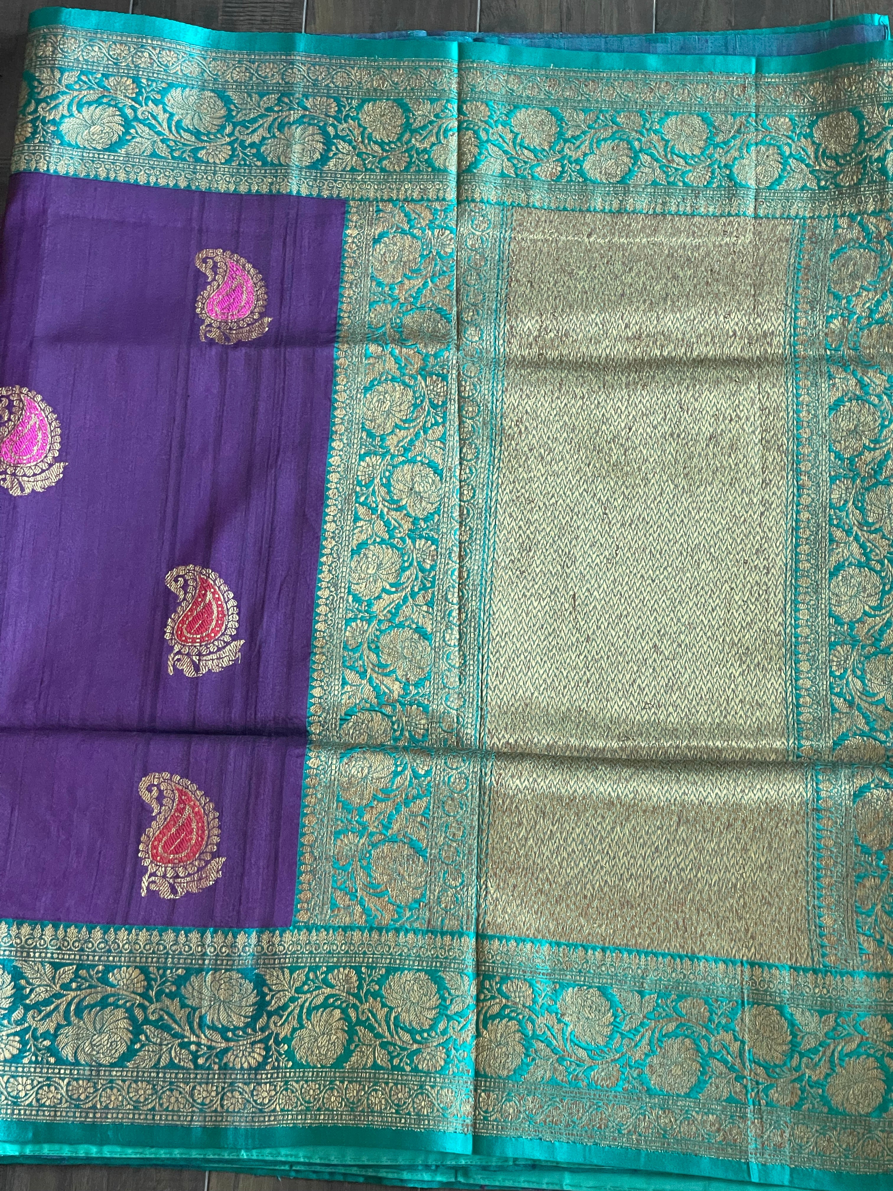 Tussar Silk Banarasi - Purple Firozi Meenakari