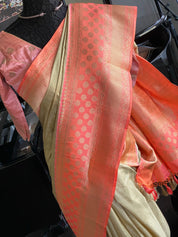 Katan Silk Banarasi - Gray Beige Pink