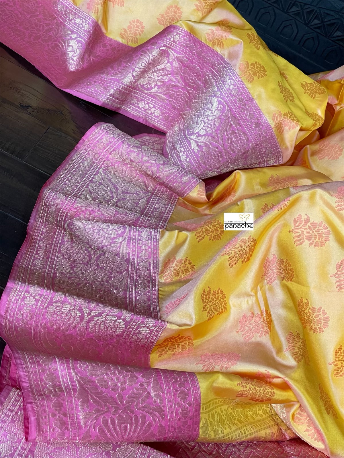 Silk Banarasi - Yellow Pink Resham Woven