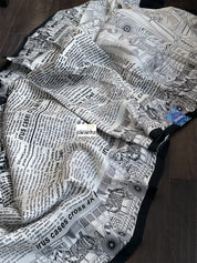 Pure Bishnupur Silk -  Offwhite Black Newspaper Printed