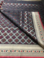 Katan Silk Banarasi - Black Bandhej Paithani Woven