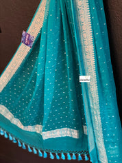 Pure Georgette Banarasi Dupatta - Firozi Silver Zari