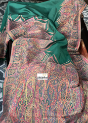Muga Silk Pashmina Banarasi - Bottle Green Antique Golden Zari