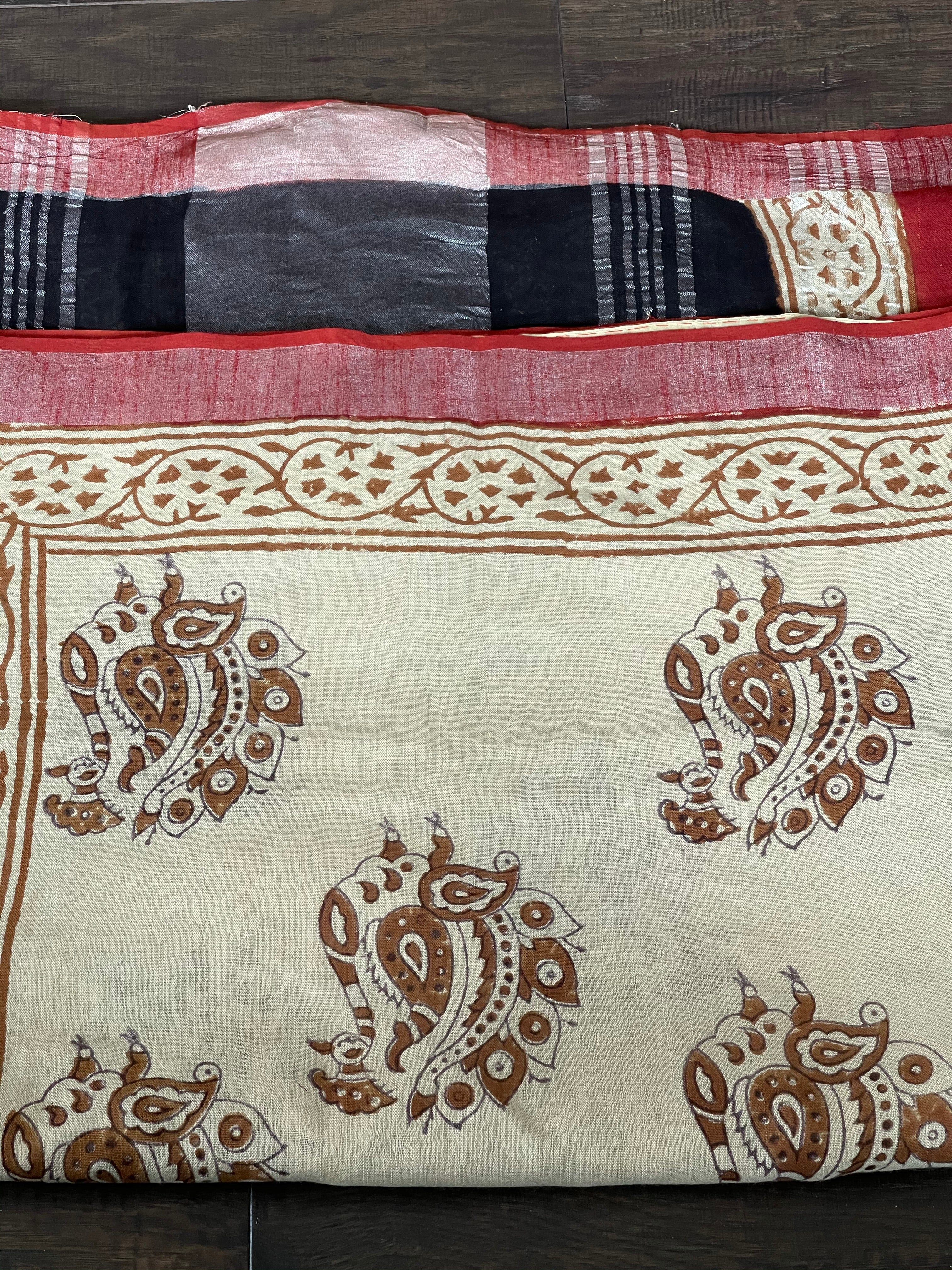 Linen Printed - Cream Beige Black