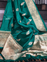 Pure Katan Silk Banarasi - Green Antique Zari