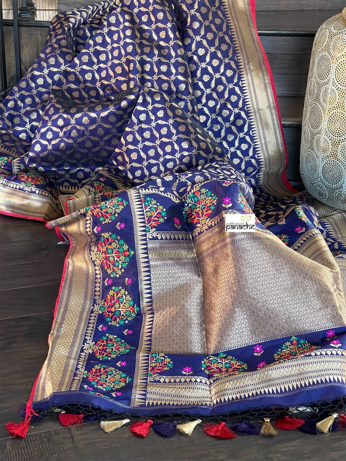 Soft Silk Banarasi - Navy Blue Antique Golden Zari