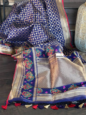 Soft Silk Banarasi - Navy Blue Antique Golden Zari