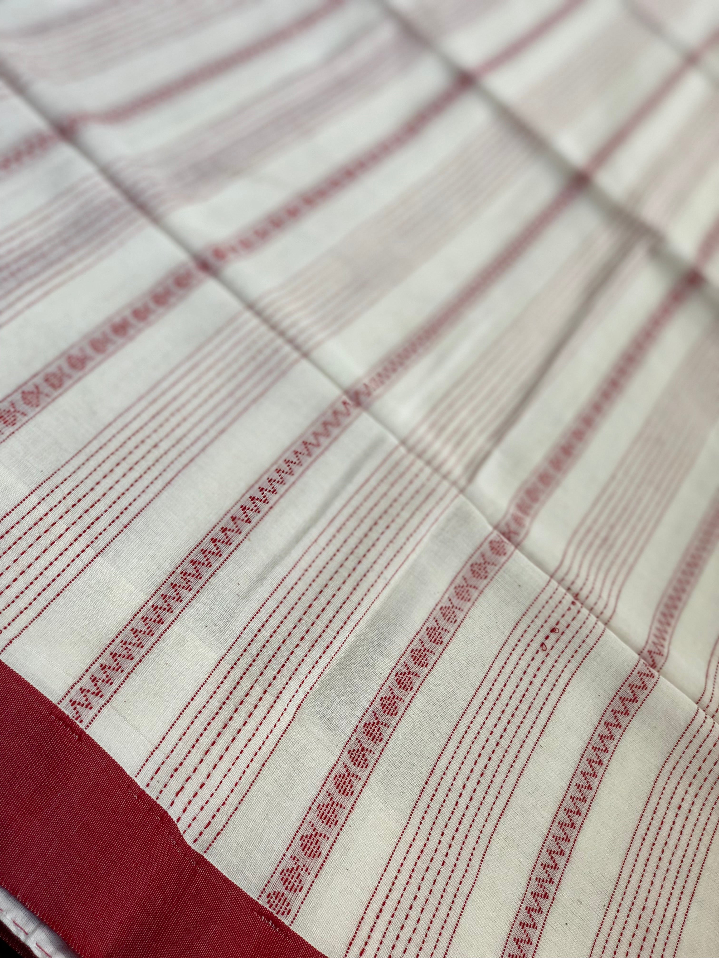 Pure Khadi Handloom - Off White Red Black Border