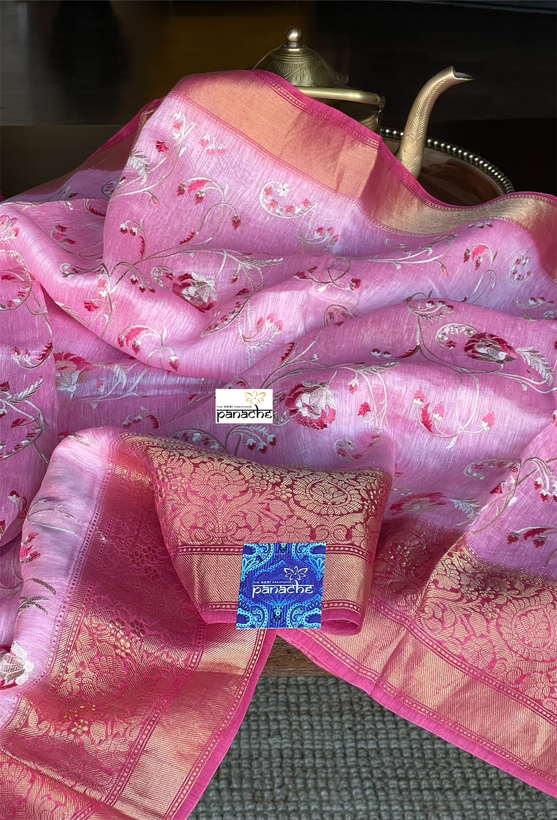 Embroidered Linen Silk - Bubblegum Pink