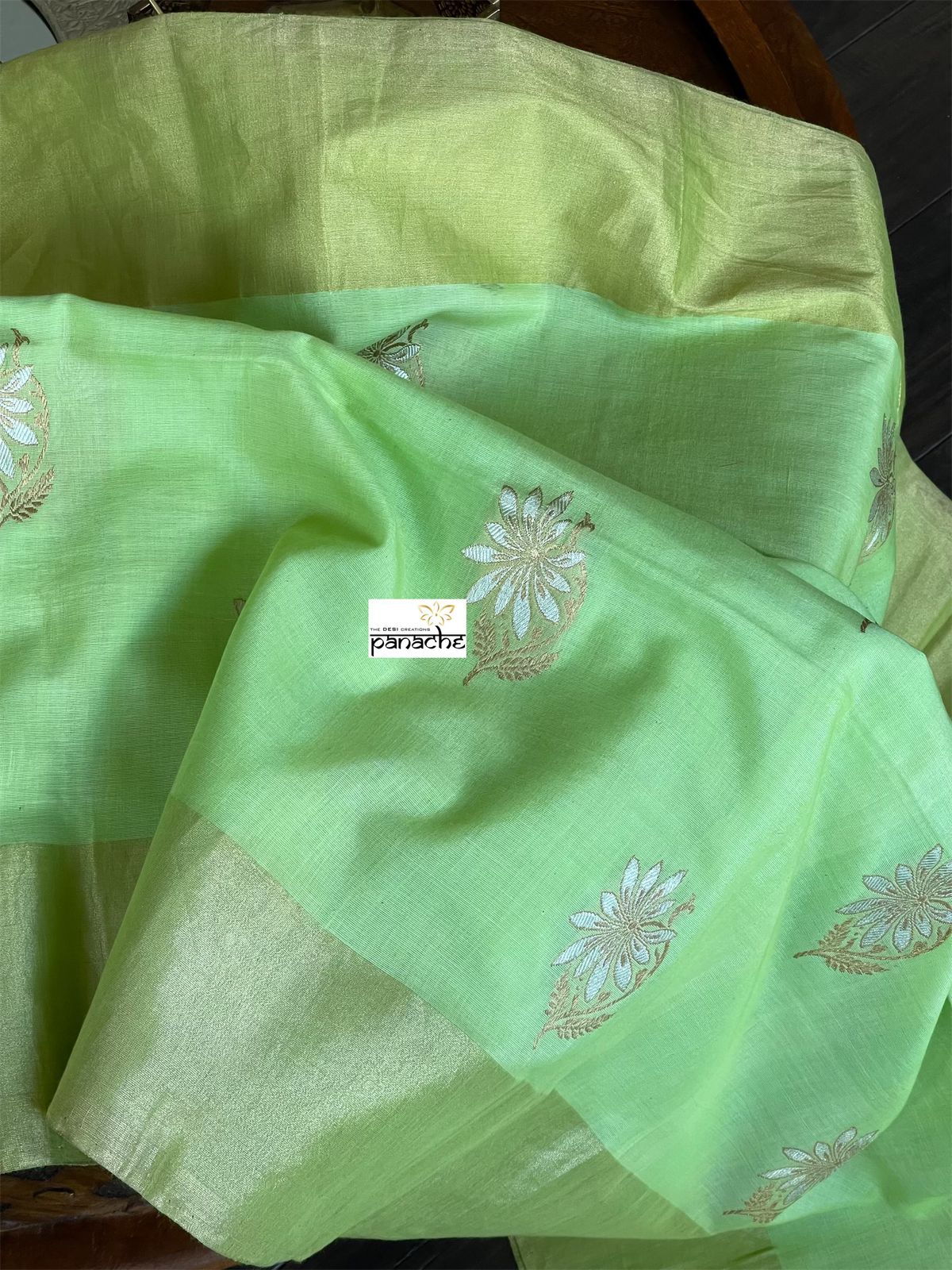 Pure Malmal Cotton Banarasi - Pista Green Kadwa Zari Woven