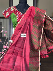 Tussar Silk - Maroon Green