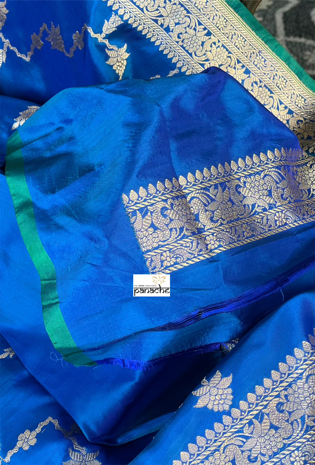 Pure Katan Silk Kadwa Banarasi - Blue Jamdaani weave