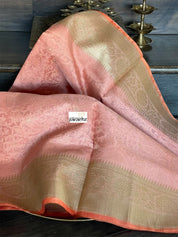 Organza Silk Jamdani Banarasi - Peach Kadwa