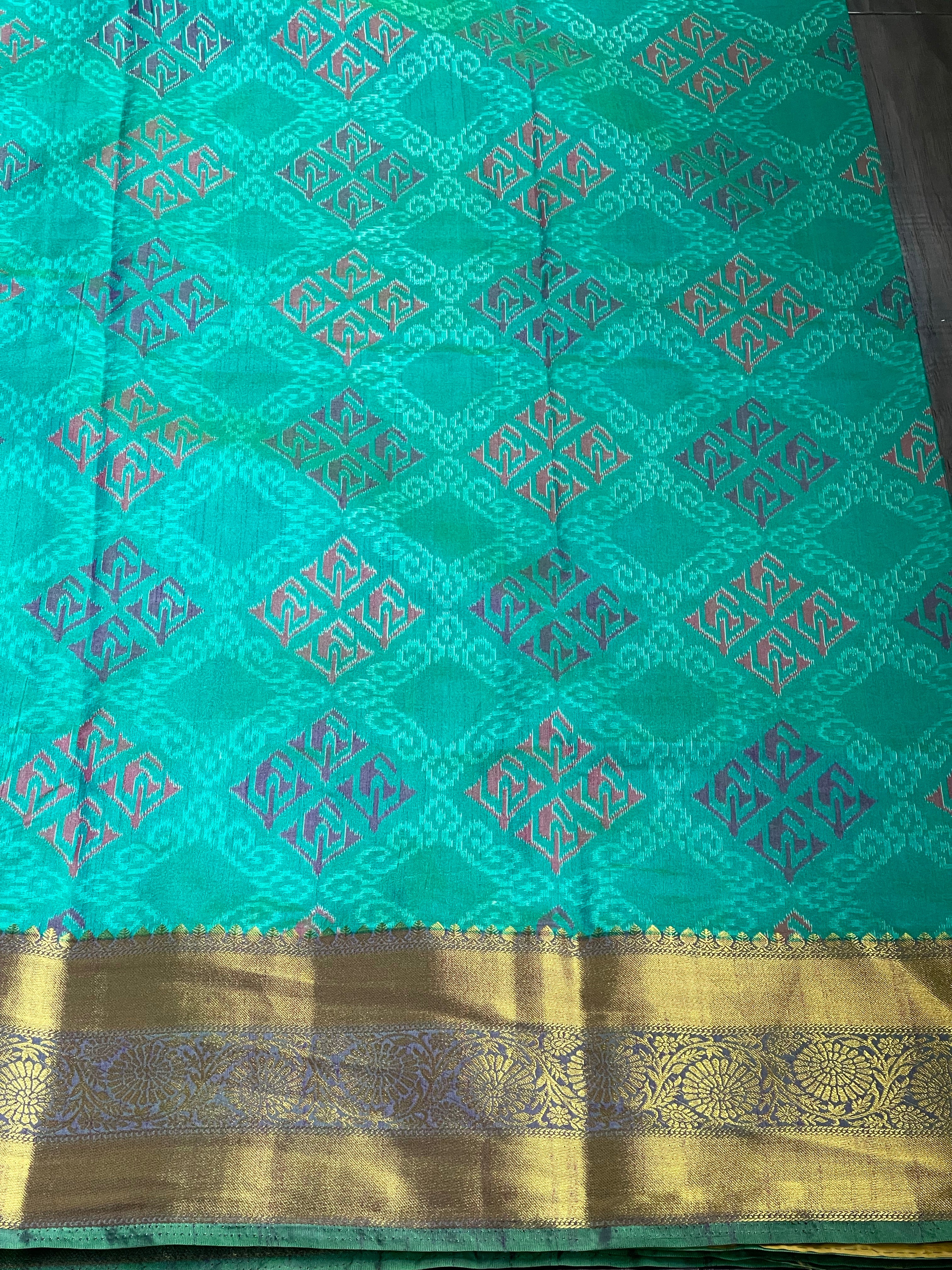 Designer Soft Silk Printed - Sea Green Firozi Patola