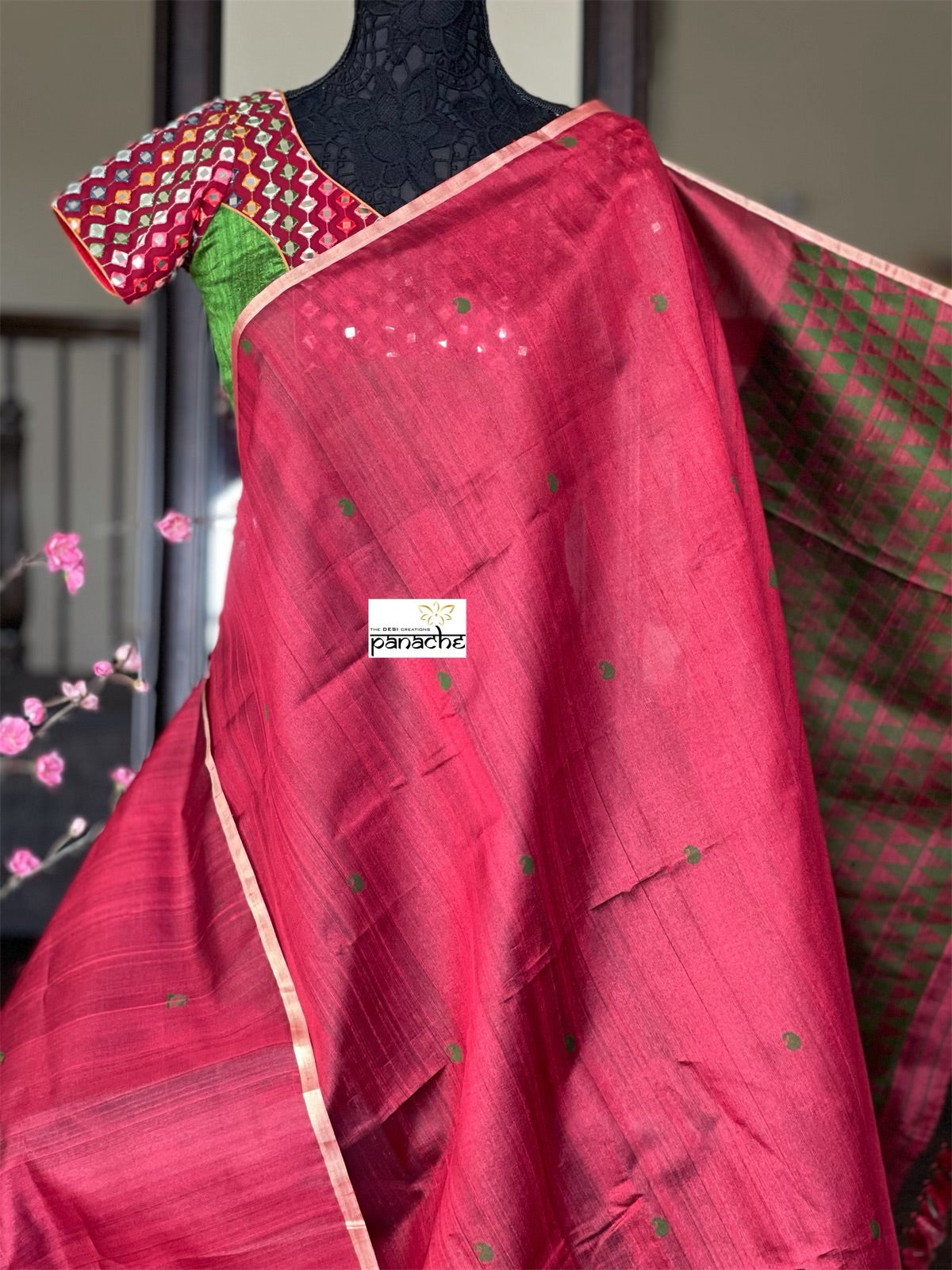 Tussar Silk - Maroon Green