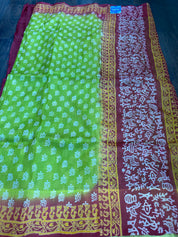 Pure Murshidabad Silk - Lime Green Printed