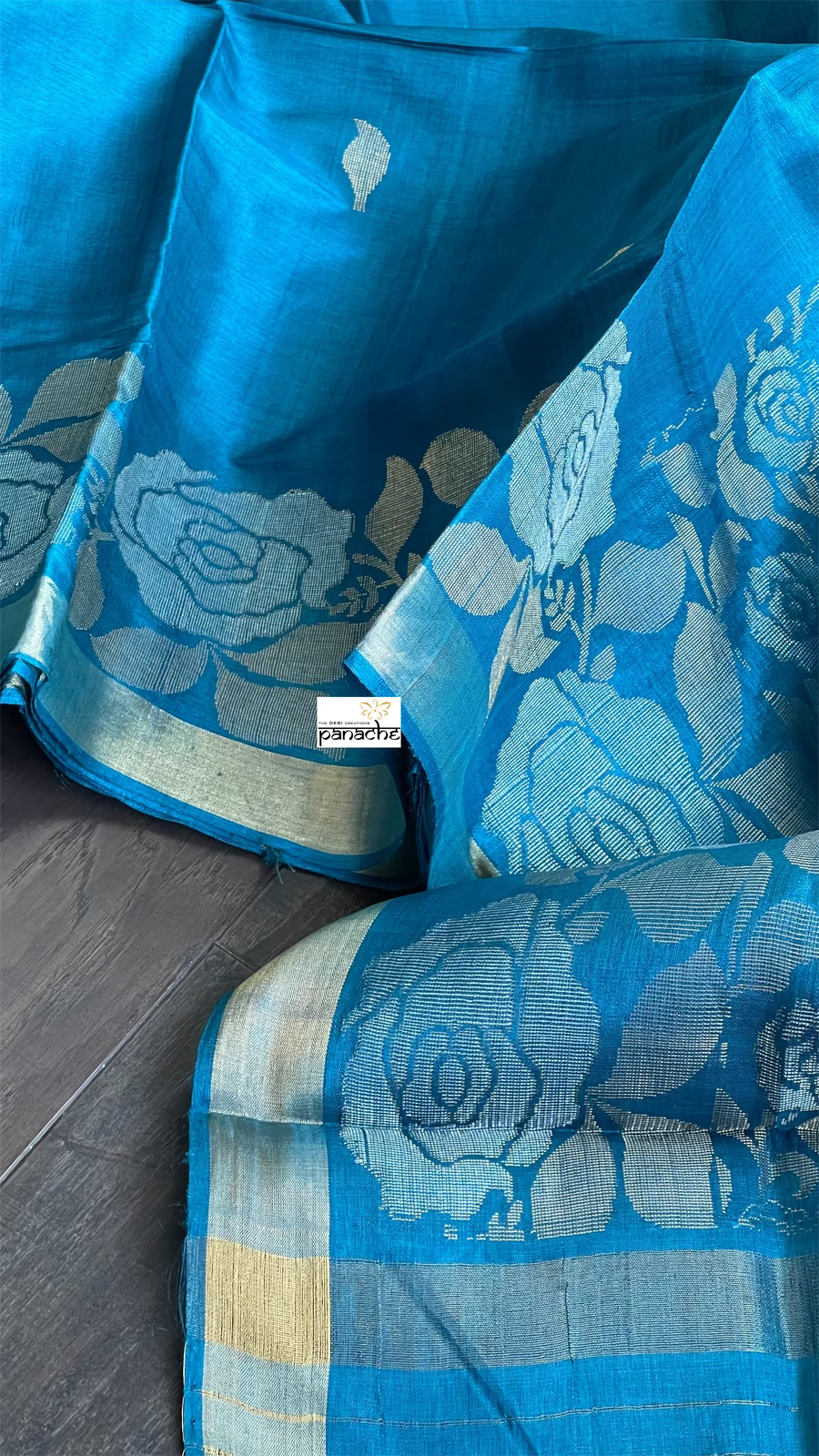 Pure Tussar Silk Woven - Metallic Blue Rose