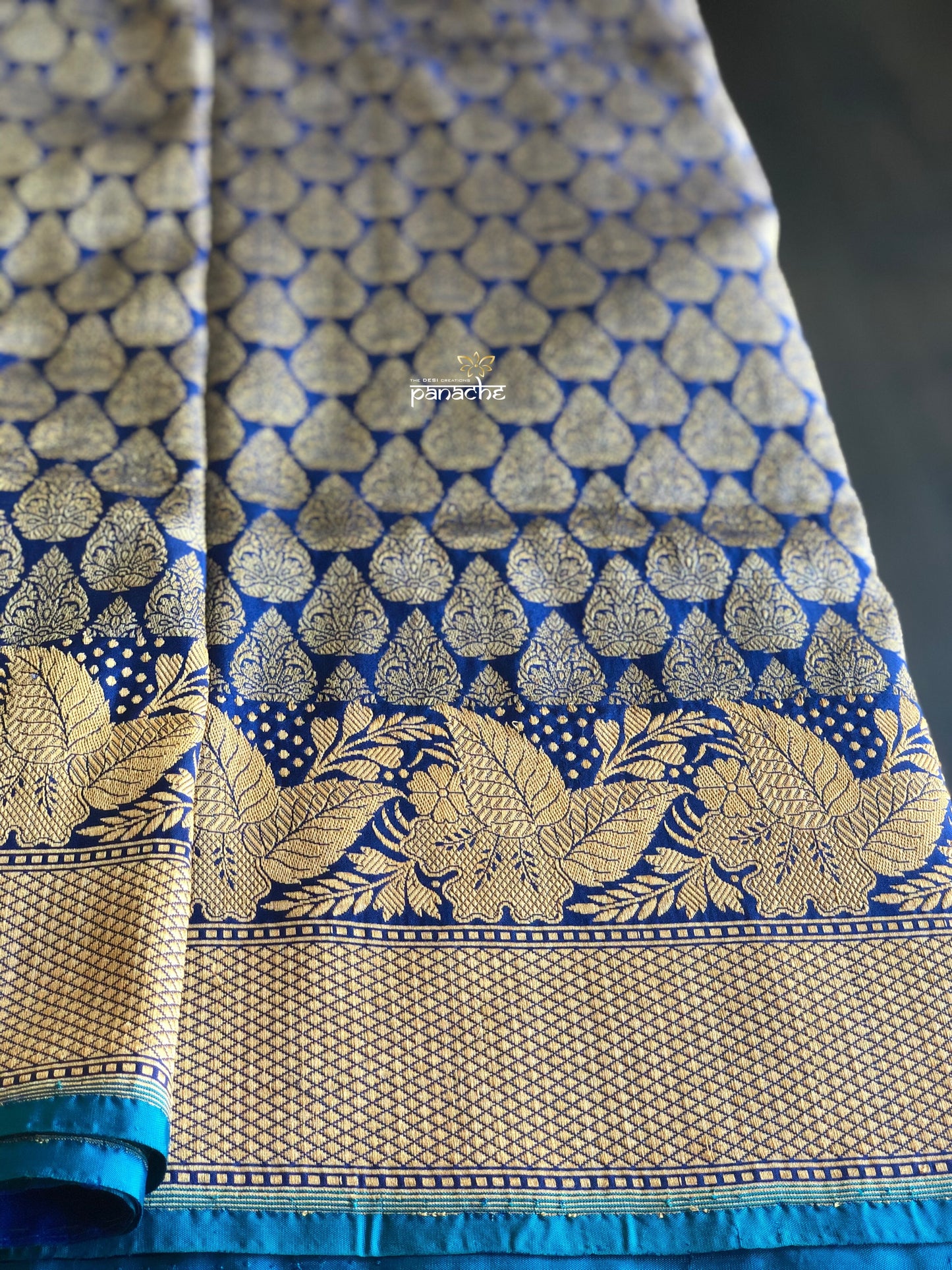 Tanchoi Silk Banarasi - Blue Antique Golden Zari