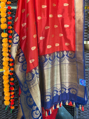 Katan Silk Banarasi - Red Blue