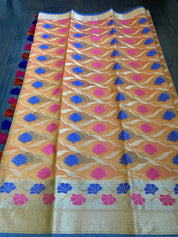 Kora Cotton Silk - Orange Meenakari