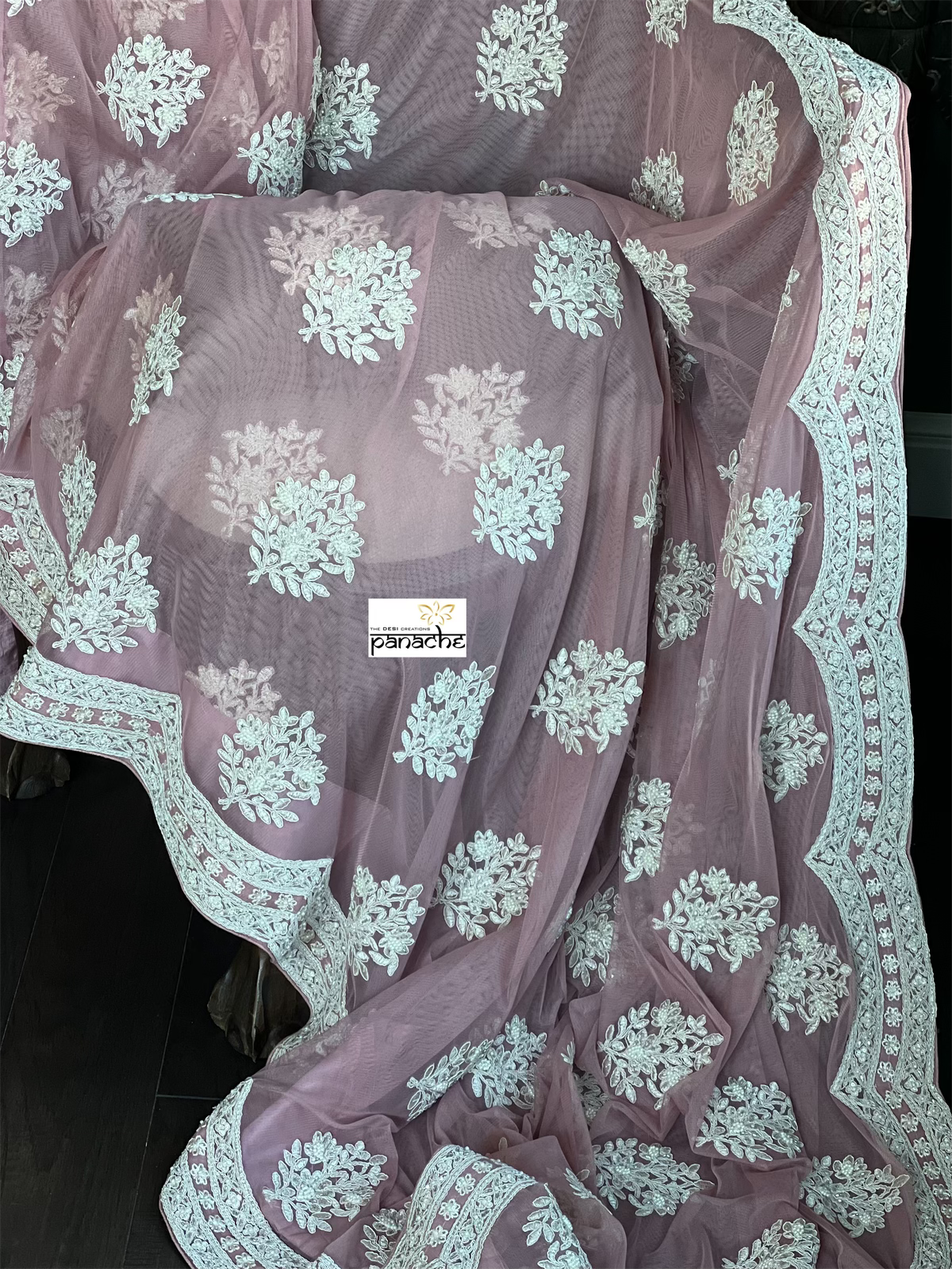Designer Pure Net Embroidered - Dusty Pink