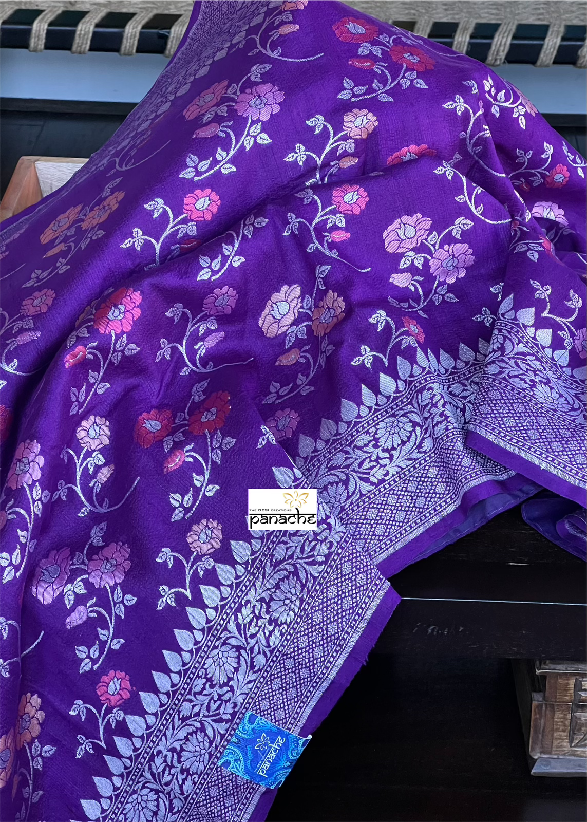 Khaddi Tussar Banarasi - Purple Meenakari