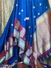 Pure Katan Silk Banarasi - Blue Purplish Maroon