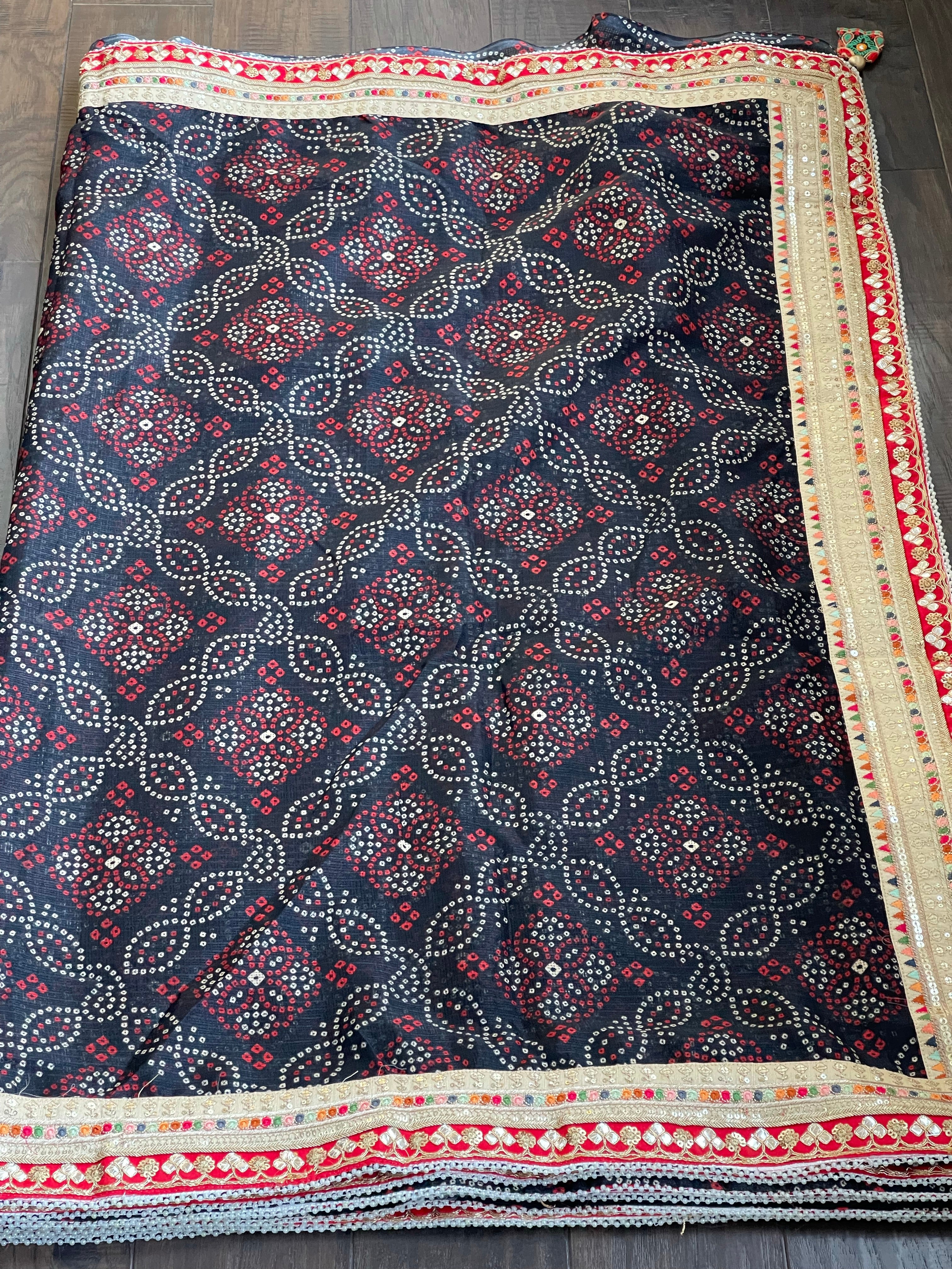 Kota Silk Bandhej - Black Red Printed