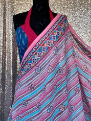 Designer Blouse - Blue Pink Ikat