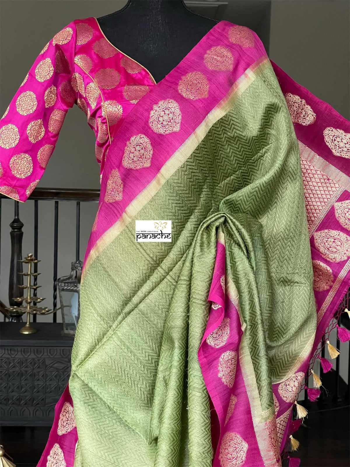 Tassur Gicha Silk Banarasi - Henna Green Purple