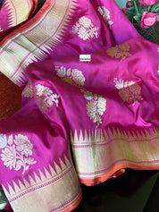 Pure Silk Katan Banarasi - Magenta Pink Kadhwa