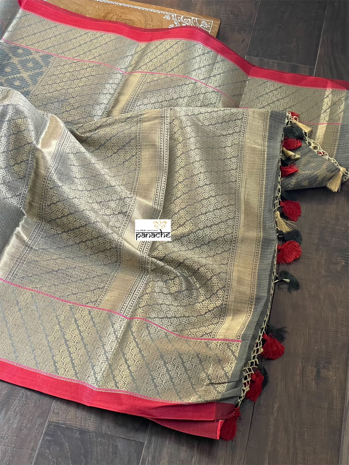 Cotton Silk Banaras Chanderi - Grey Yellow Green Woven