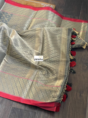 Cotton Silk Banaras Chanderi - Grey Yellow Green Woven
