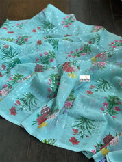 Designer Georgette Sequin Floral  - Sea Blue