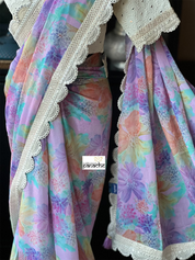 Designer Chiffon Georgette Saree Blouse - Violet Floral