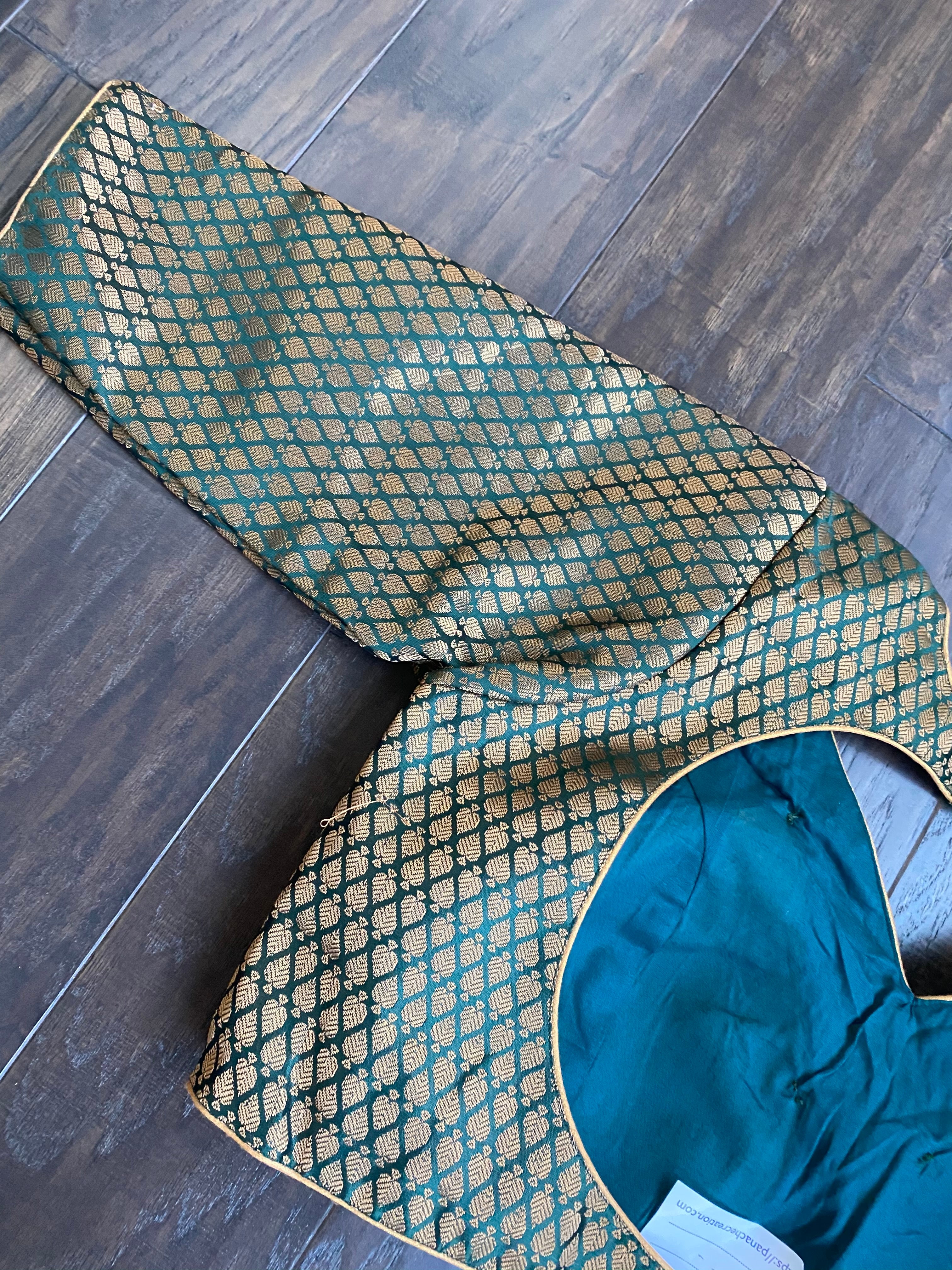 Designer Blouse - Teal Green Zari woven