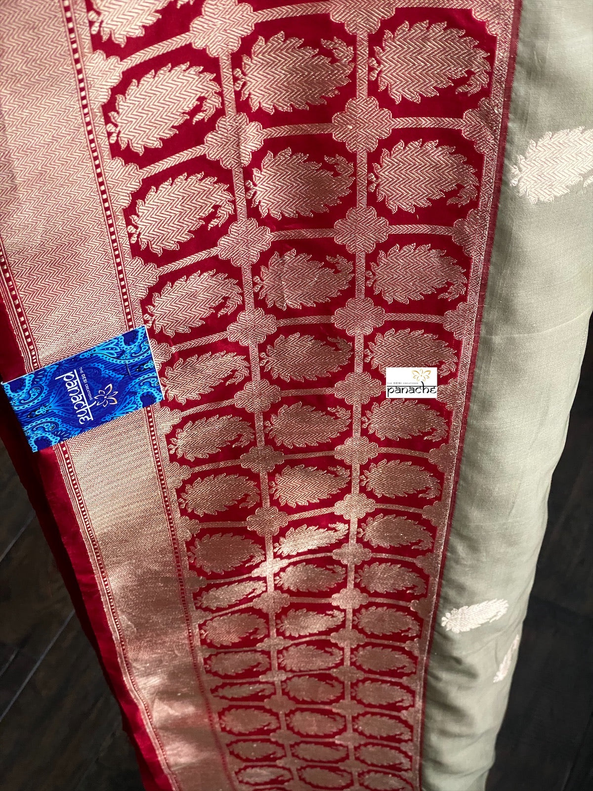 Pure Katan Silk Banarasi - Grey Red