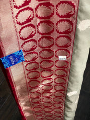 Pure Katan Silk Banarasi - Grey Red