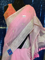 Khaddi Chiffon Banarasi - Light Pink Silver Zari