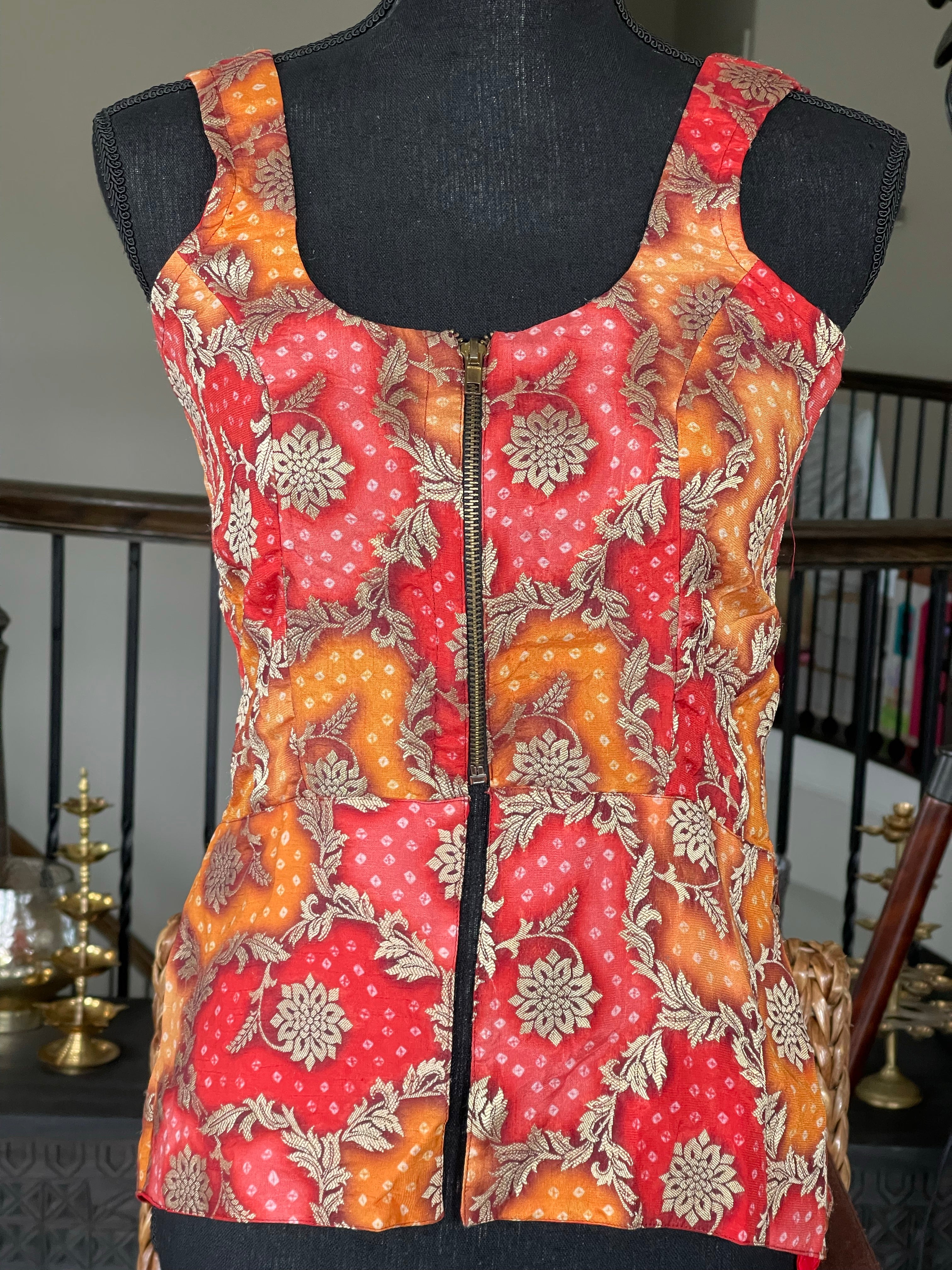 Designer Blouse - Rust Yellow Bandhej