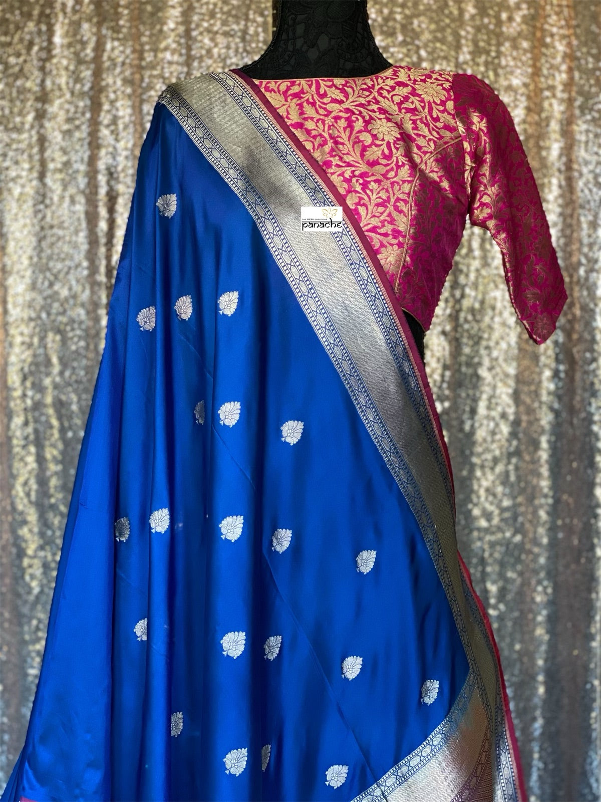 Pure Silk Katan Banarasi - Blue Magenta Maroon Kadhwa