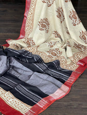 Linen Printed - Cream Beige Black