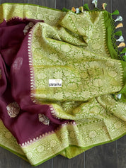 Khaddi Georgette Banarasi - Maroon Mehendi Green Kadwa