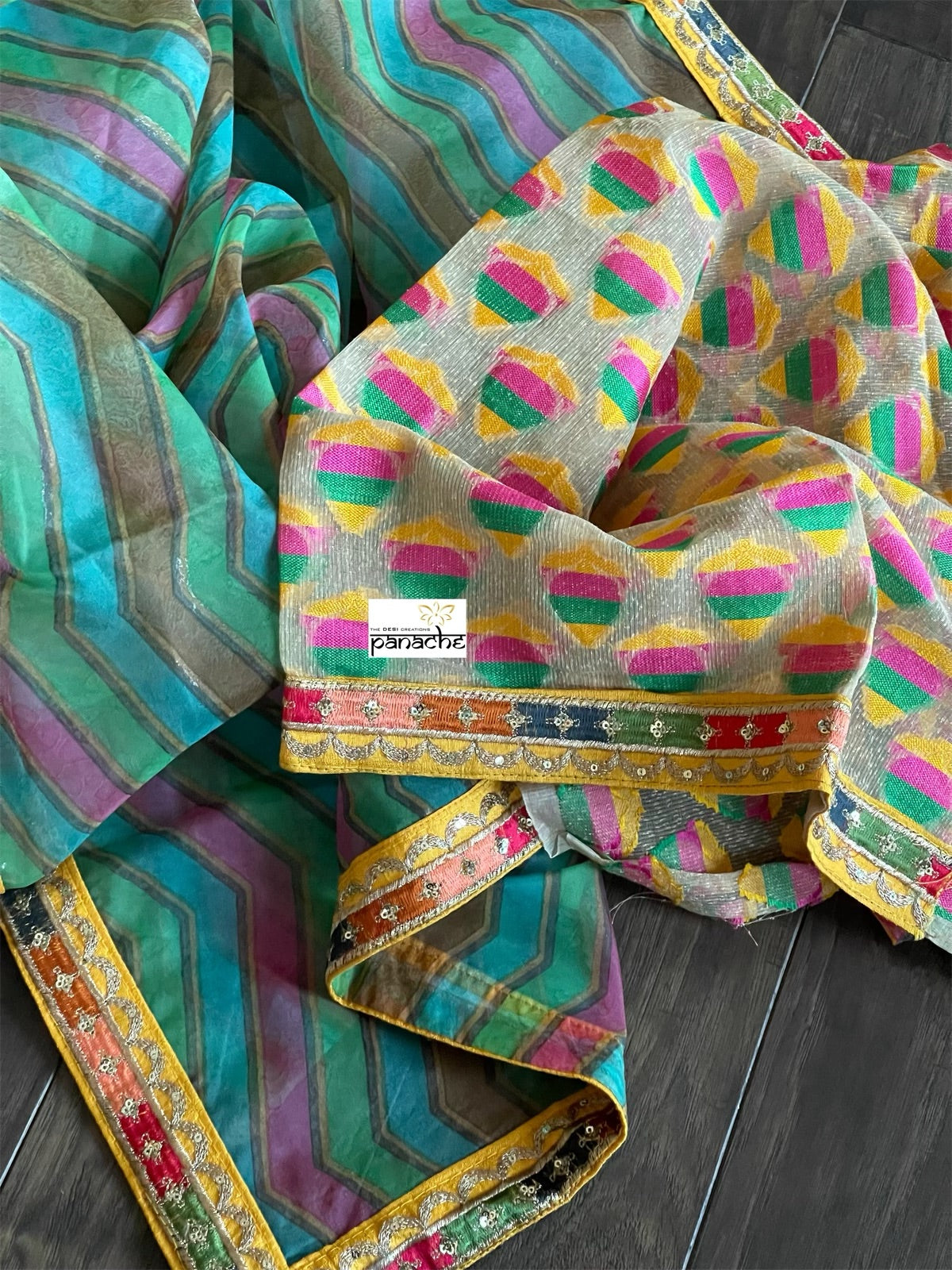 Designer Organza Floral - Green Multi Color