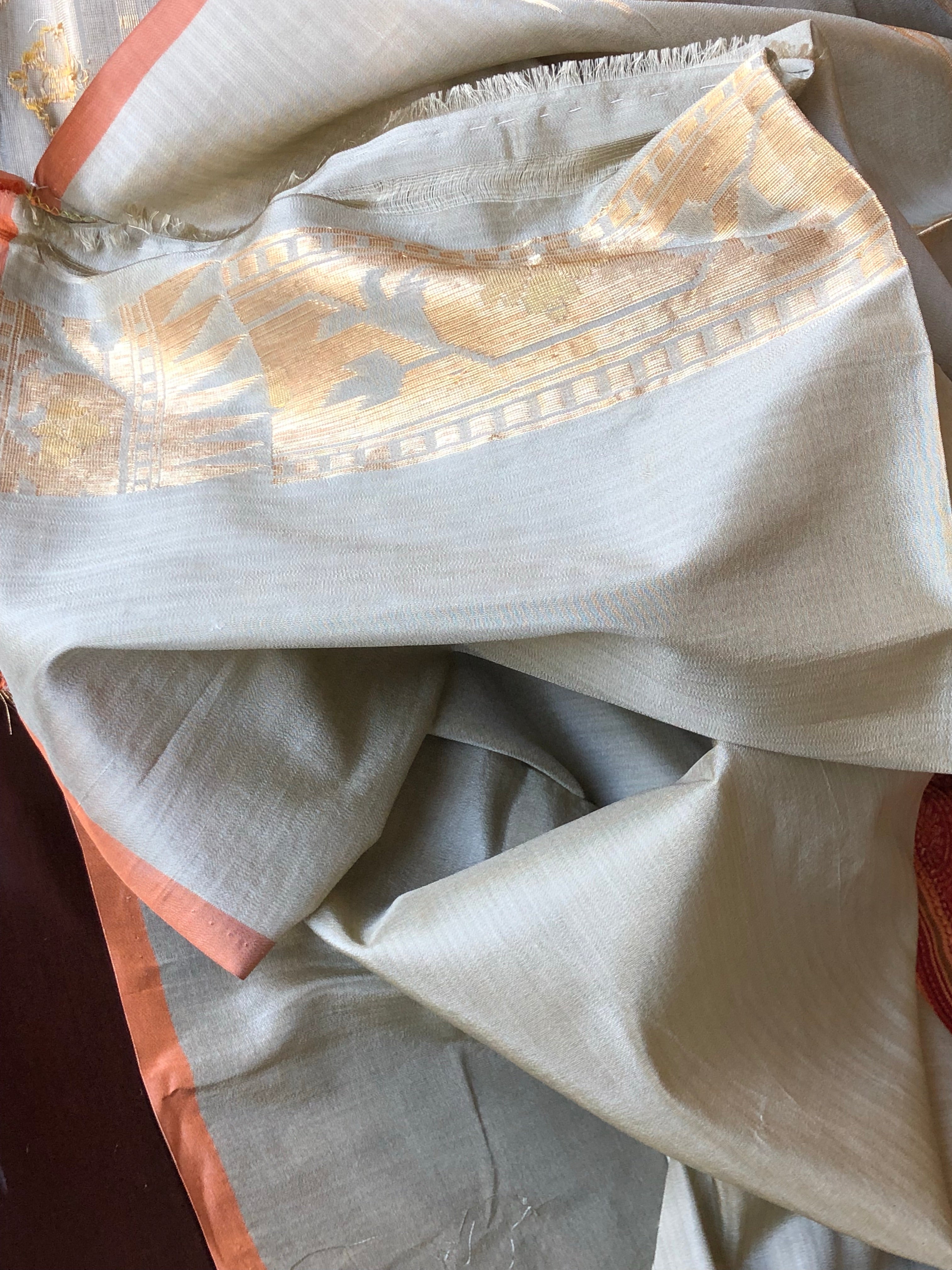 Silk Banarasi - Soft Fern Grey Rust