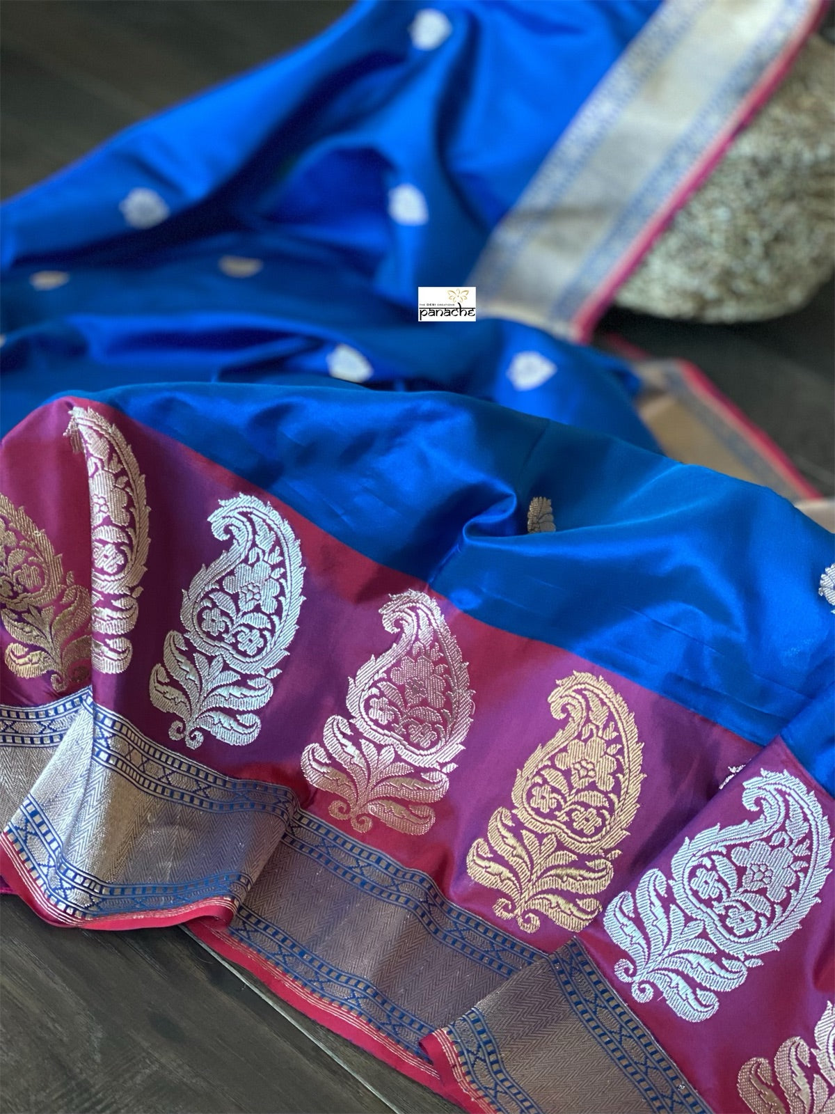 Pure Katan Silk Banarasi - Blue Purplish Maroon