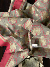 Cotton Silk Chanderi - Grey Brown Meenakari