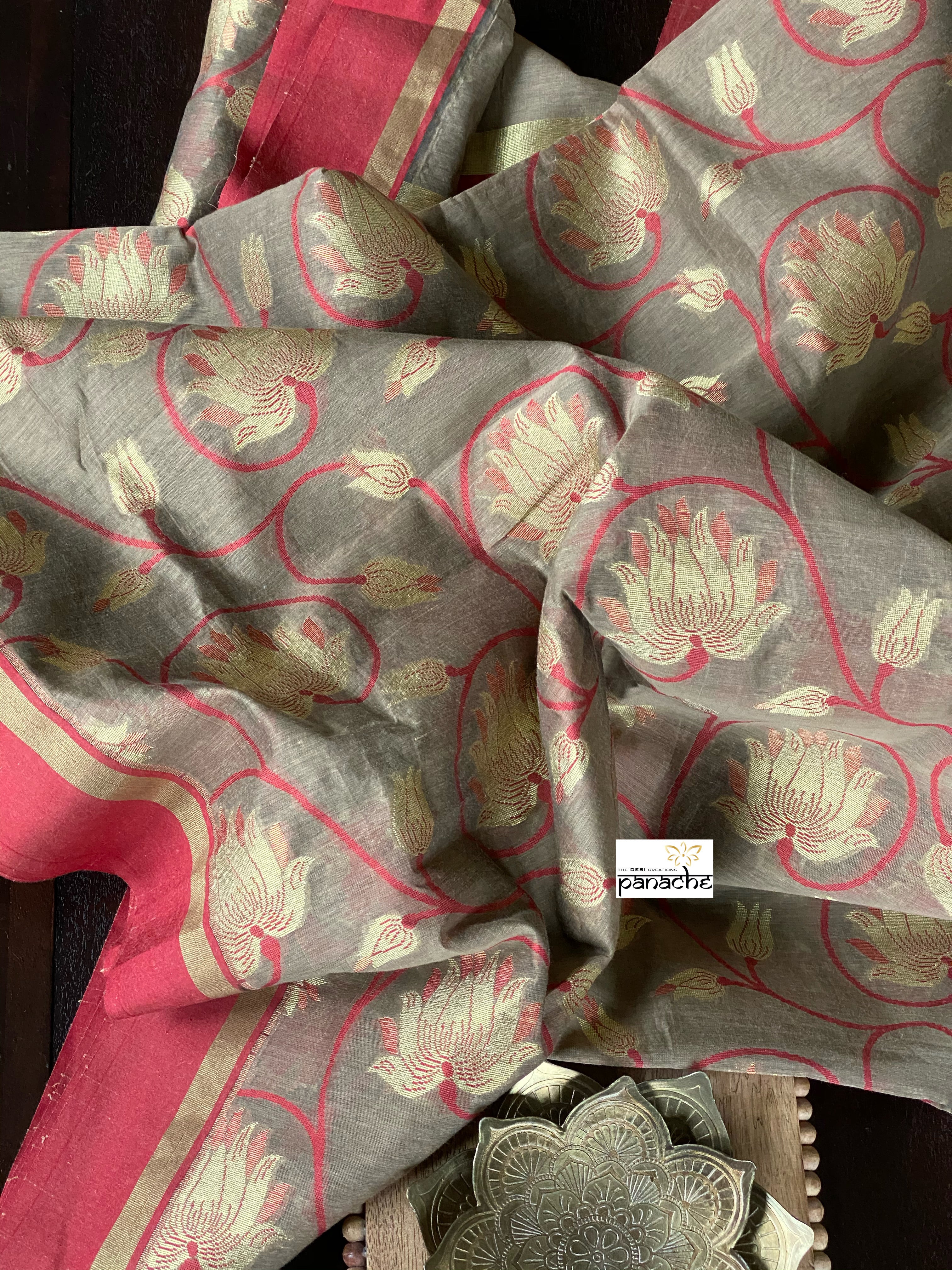 Cotton Silk Chanderi - Grey Brown Meenakari